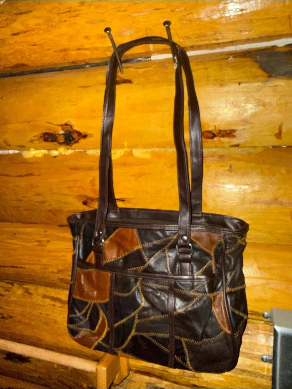 Vintage Brown Patchwork Genuine Leather Suede Purse